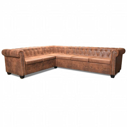 Divano Angolare Chesterfield 6 posti Pelle Artificiale Marrone | homemem39