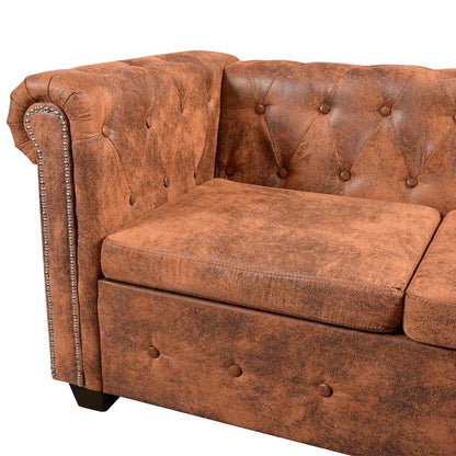 Divano Angolare Chesterfield 6 posti Pelle Artificiale Marrone | homemem39