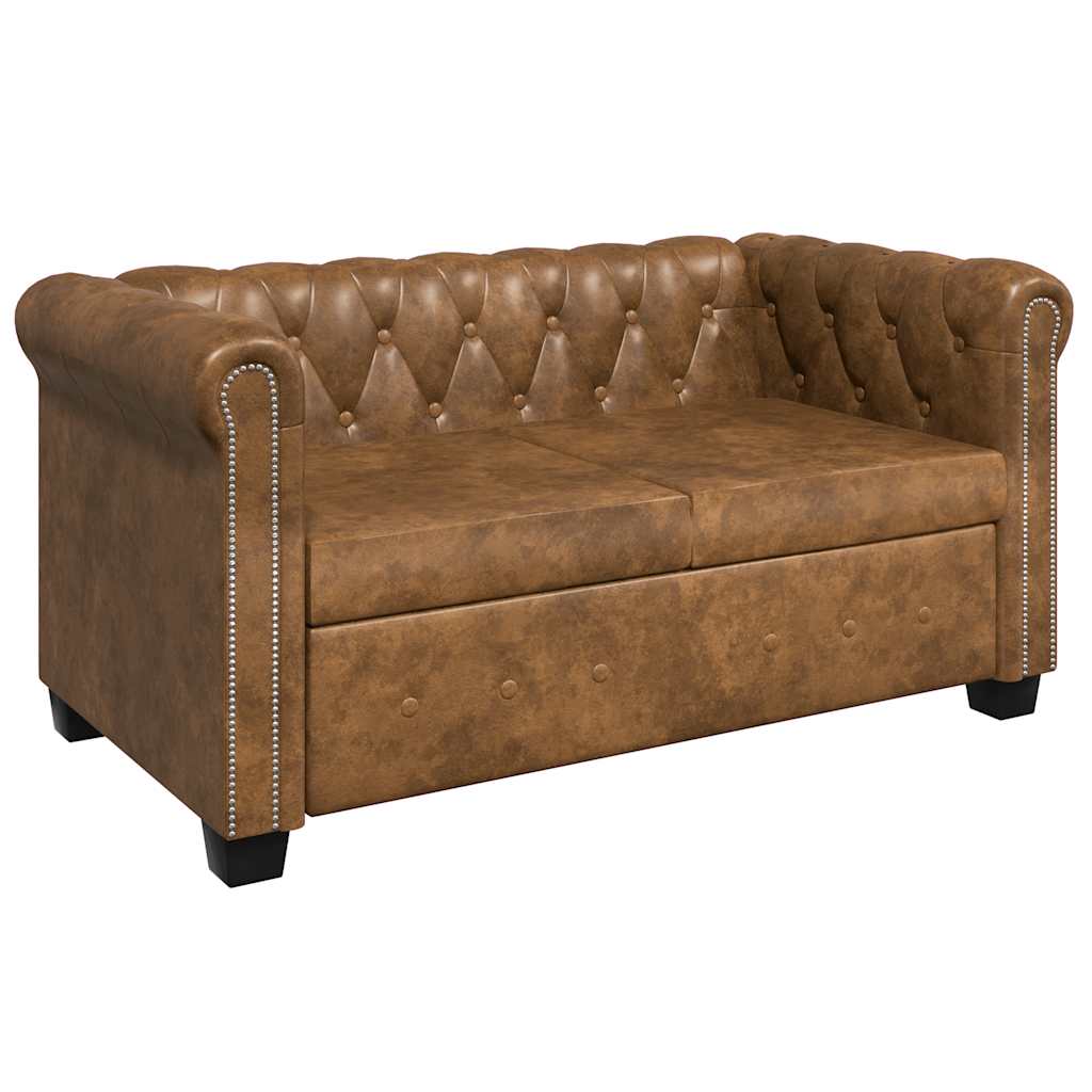 Divano Chesterfield a 2 Posti in Finta Pelle Marrone