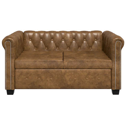 Divano Chesterfield a 2 Posti in Finta Pelle Marrone