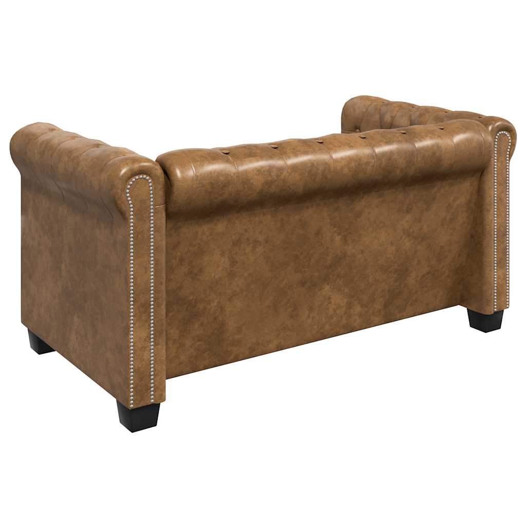 Divano Chesterfield a 2 Posti in Finta Pelle Marrone