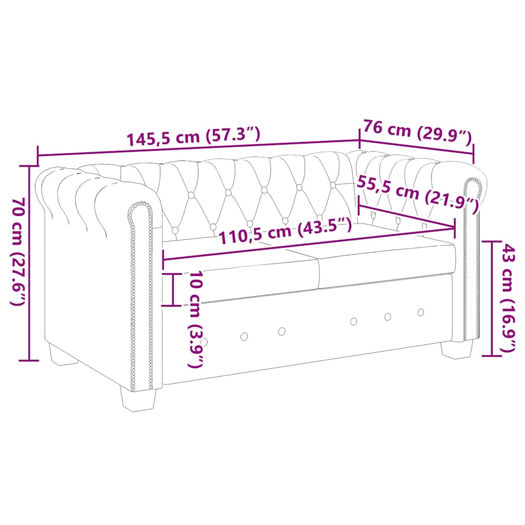 Divano Chesterfield a 2 Posti in Finta Pelle Marrone