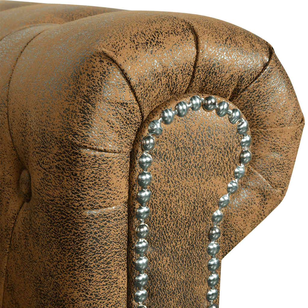 Divano Chesterfield a 3 Posti in Finta Pelle Marrone