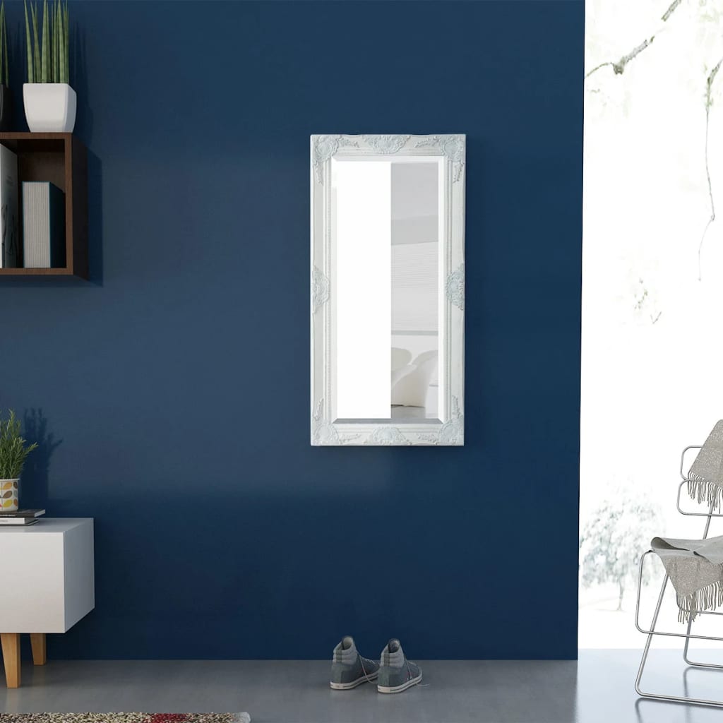Specchio da Parete Stile Barocco 100x50 cm Bianco | homemem39