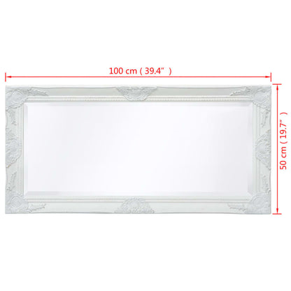 Specchio da Parete Stile Barocco 100x50 cm Bianco | homemem39