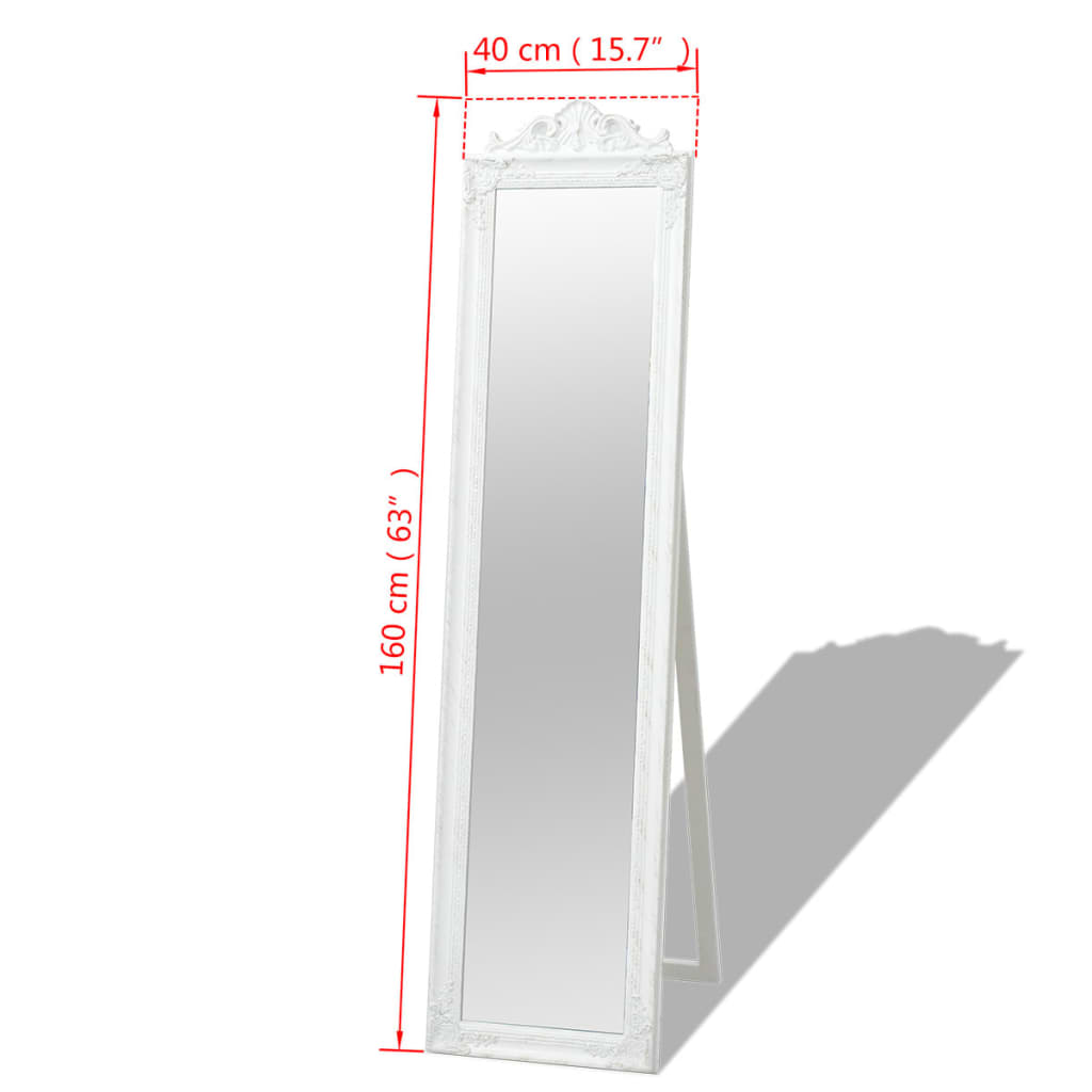 Specchio Autoportante Stile Barocco 160x40 cm Bianco | homemem39