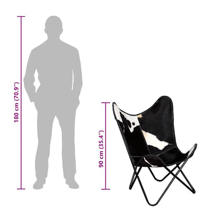 Sedia a Farfalla Nera e Bianca in Vera Pelle di Vacchetta