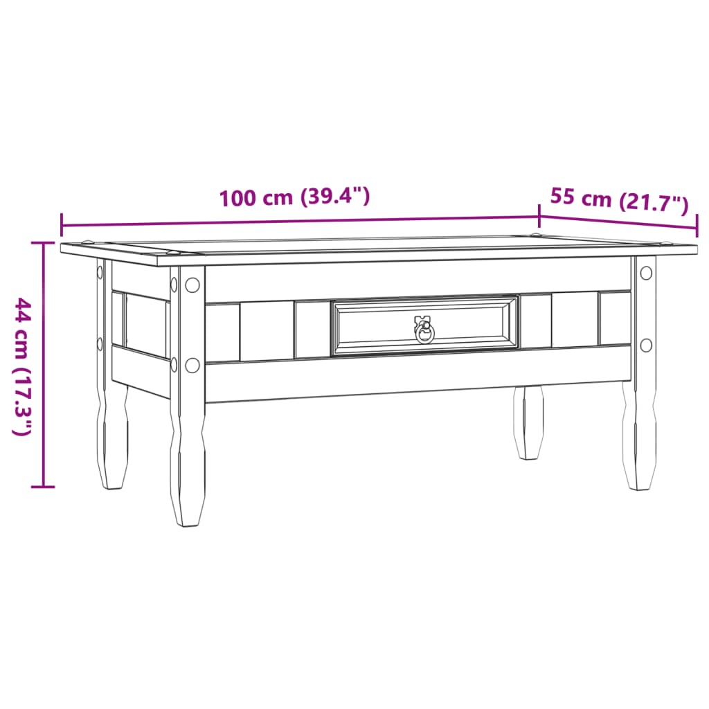 Tavolino da Caffé Legno Pino Messicano Corona Range 100x55x44cm | homemem39