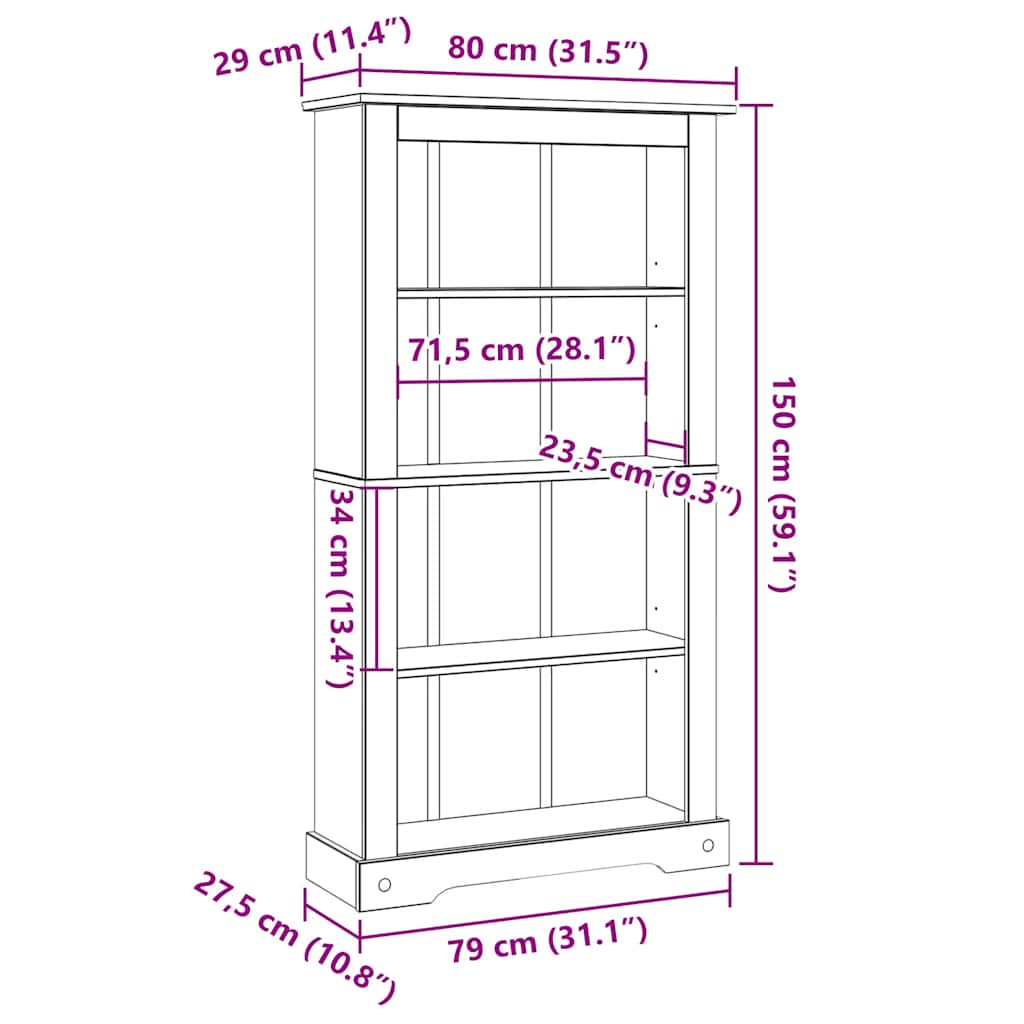 Libreria a 4 Ripiani Pino Messicano Corona Range 80x29x150 cm