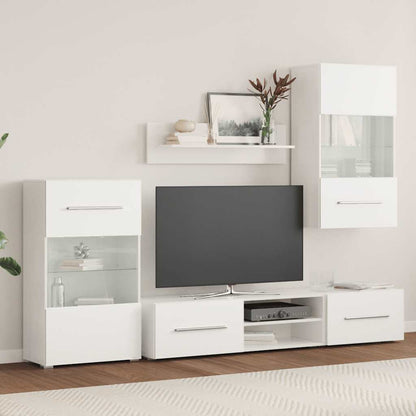 Mobile TV a Parete con Vetrina 5 pz Illuminazione LED Bianco