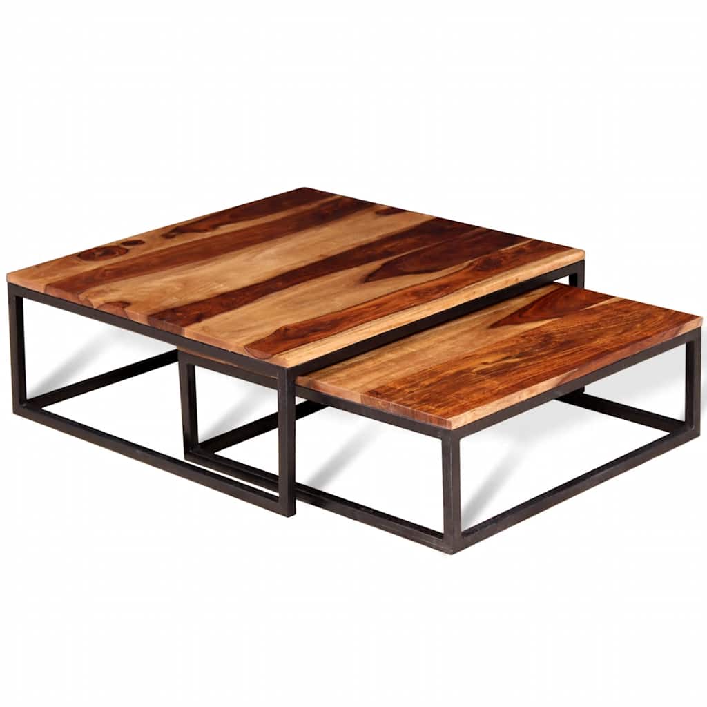 Set Tavolini ad Incastro 2 pz in Legno Massello di Acacia | homemem39