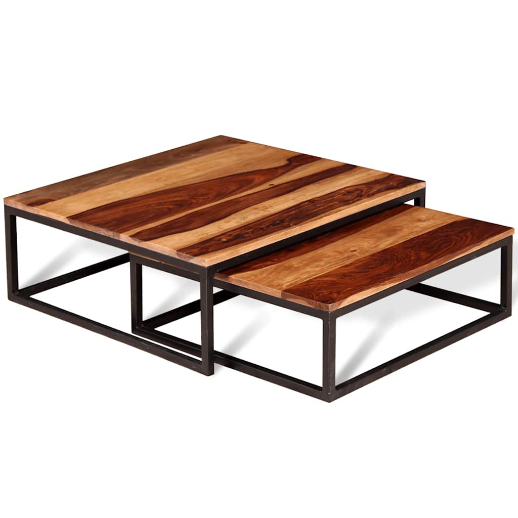 Set Tavolini ad Incastro 2 pz in Legno Massello di Acacia | homemem39