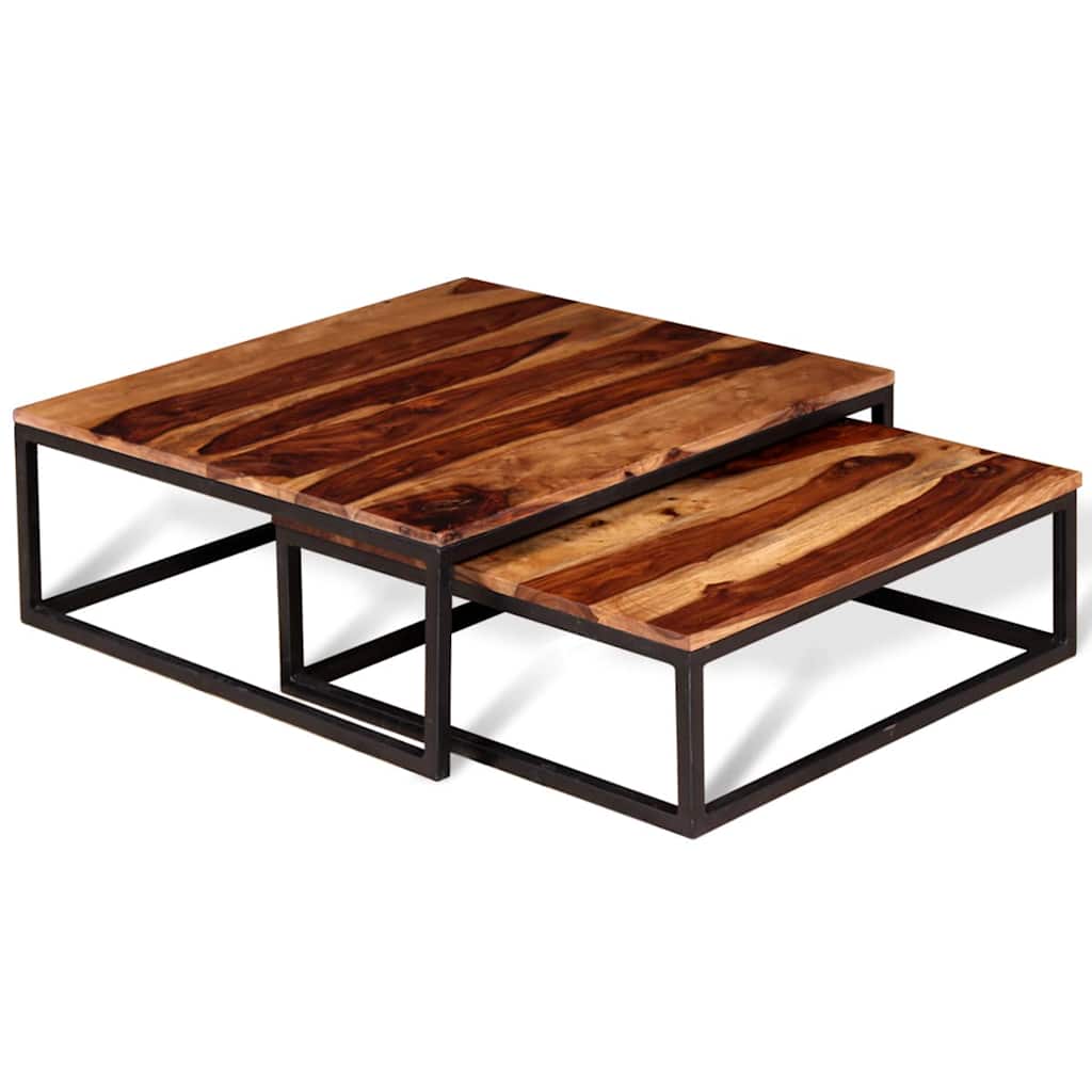 Set Tavolini ad Incastro 2 pz in Legno Massello di Acacia | homemem39