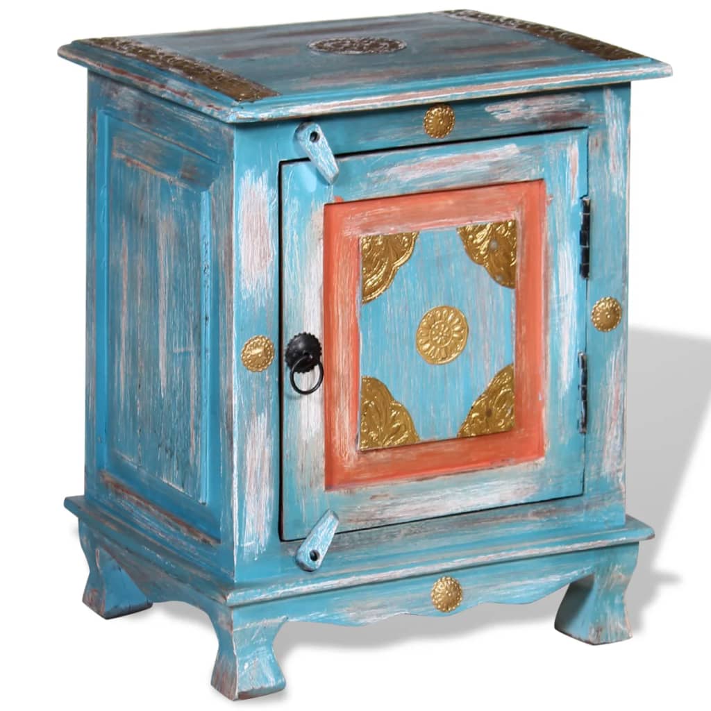 Comodino in Legno Massello di Mango Blu