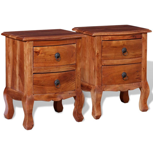 Comodini con Cassetti 2 pz in Legno Massello di Acacia - homemem39