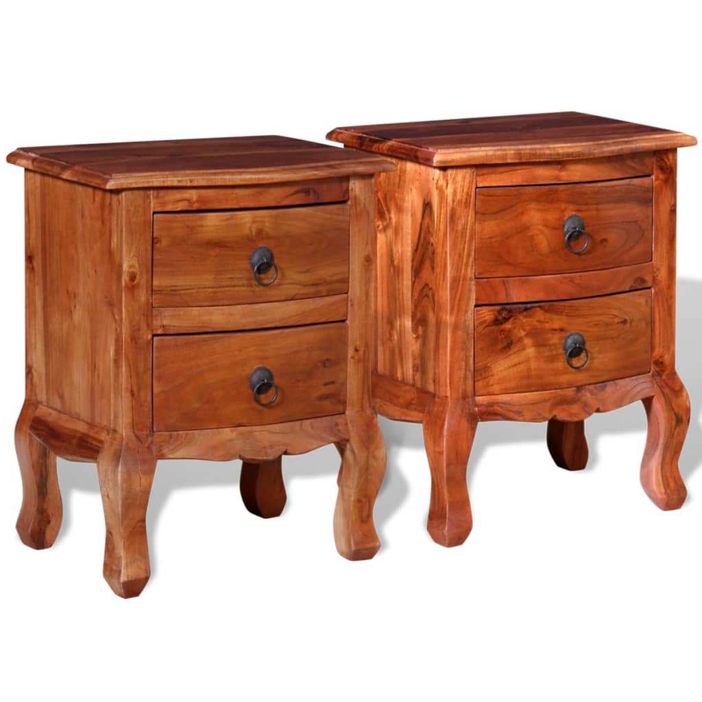 Comodini con Cassetti 2 pz in Legno Massello di Acacia | homemem39
