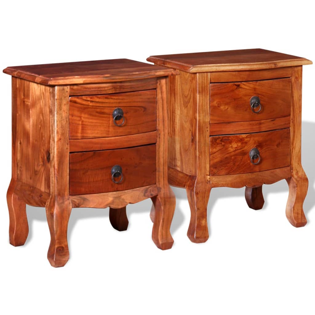 Comodini con Cassetti 2 pz in Legno Massello di Acacia | homemem39