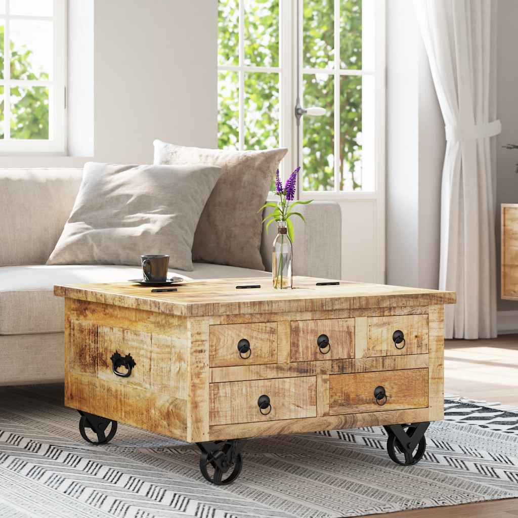 Tavolino da Salotto in Legno di Mango Grezzo 70x70x40 cm - homemem39