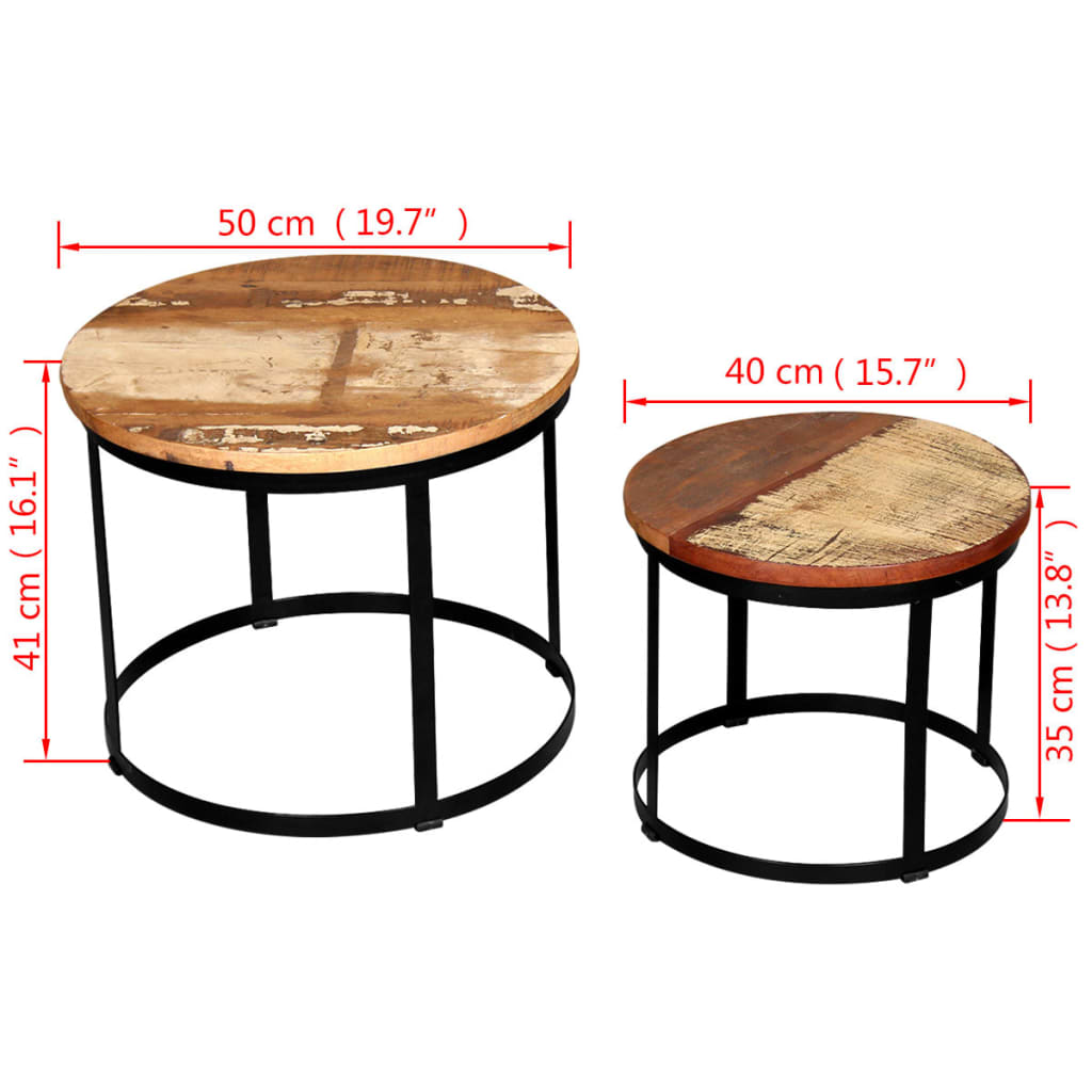Tavolini da Salotto Tondi Legno Massello di Recupero 40cm/50cm | homemem39