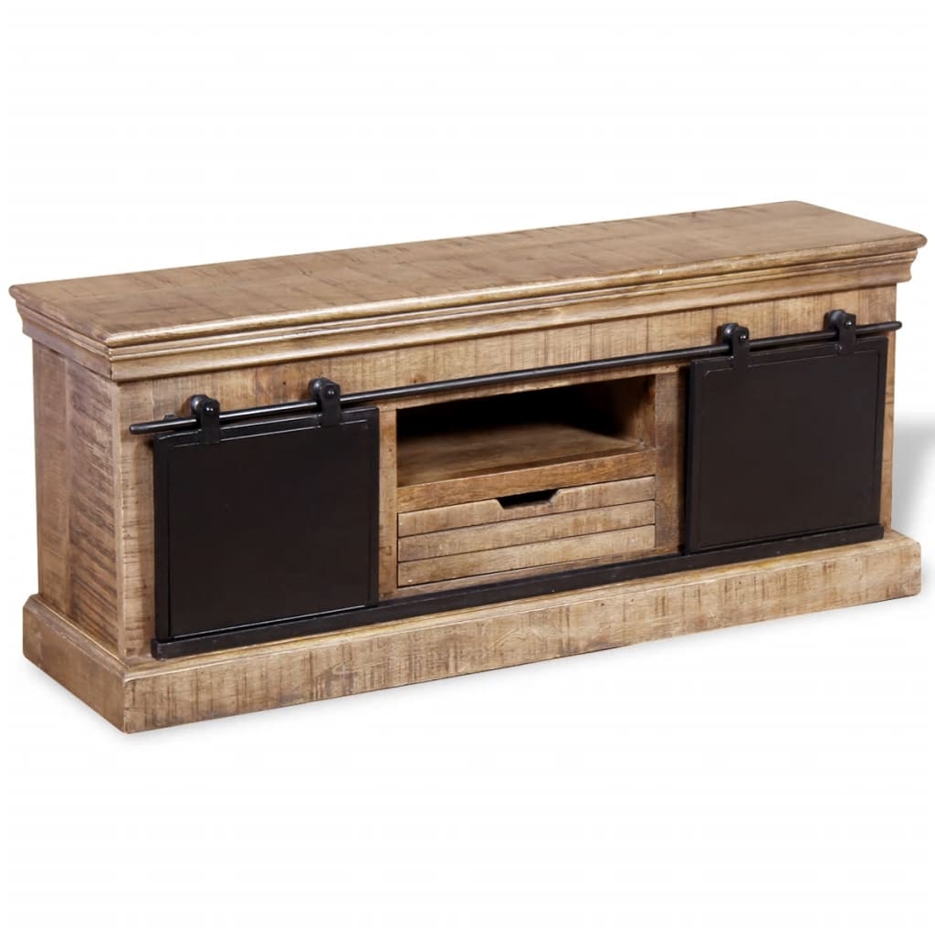 Mobile TV 2 Porte Scorrevoli Legno Massello Mango 110x30x45 cm - homemem39