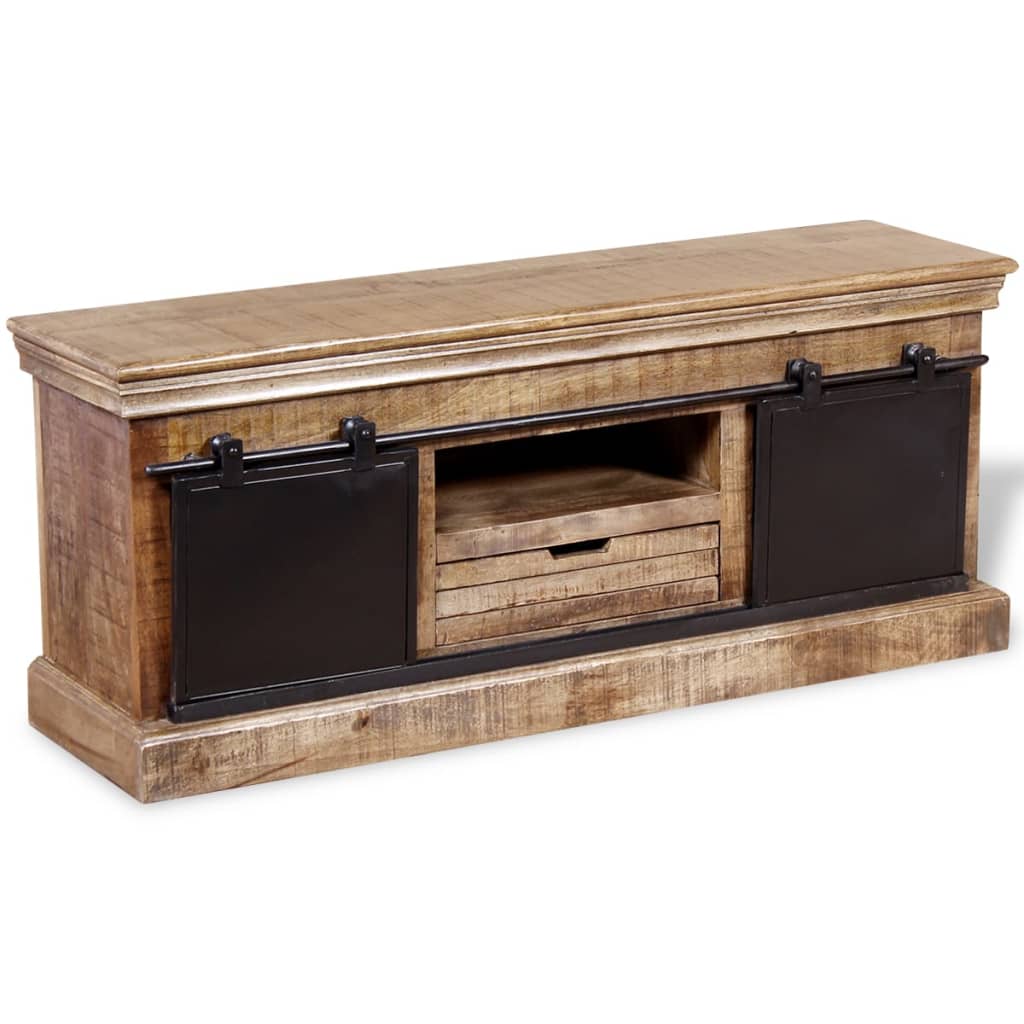 Mobile TV 2 Porte Scorrevoli Legno Massello Mango 110x30x45 cm