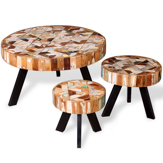 Set Tavolino da Salotto 3 pz in Legno Massello Riciclato | homemem39