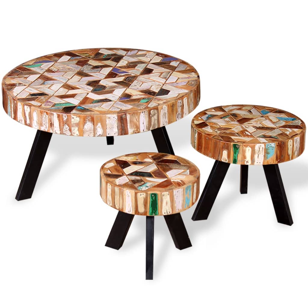 Set Tavolino da Salotto 3 pz in Legno Massello Riciclato | homemem39