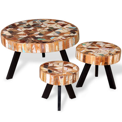 Set Tavolino da Salotto 3 pz in Legno Massello Riciclato | homemem39