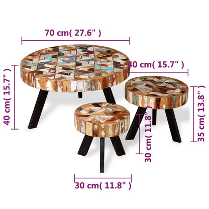 Set Tavolino da Salotto 3 pz in Legno Massello Riciclato | homemem39