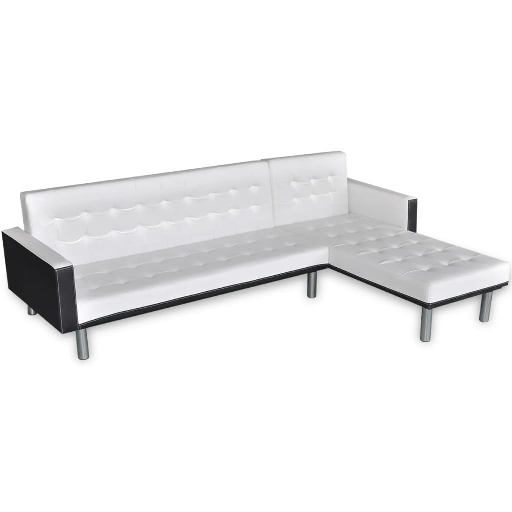Divano Letto a L in Pelle Artificiale Bianco | homemem39