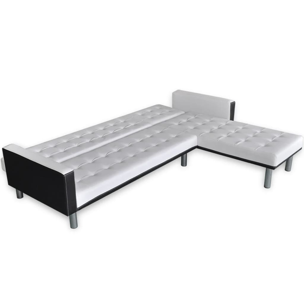 Divano Letto a L in Pelle Artificiale Bianco | homemem39