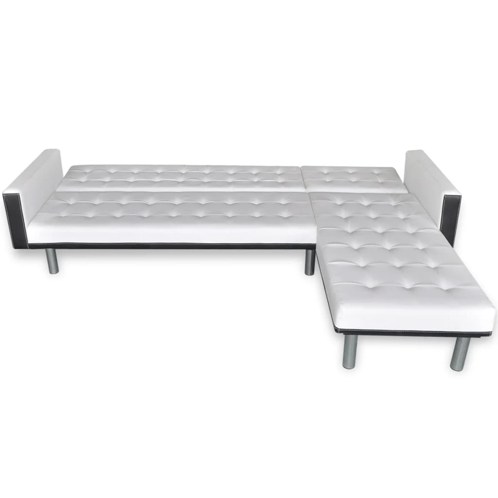 Divano Letto a L in Pelle Artificiale Bianco | homemem39