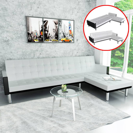 Divano Letto a L in Pelle Artificiale Bianco | homemem39