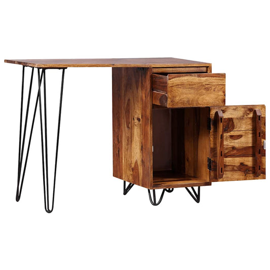 Scrivania con 1 Cassetto 1 Armadietto Legno Massello Acacia - homemem39