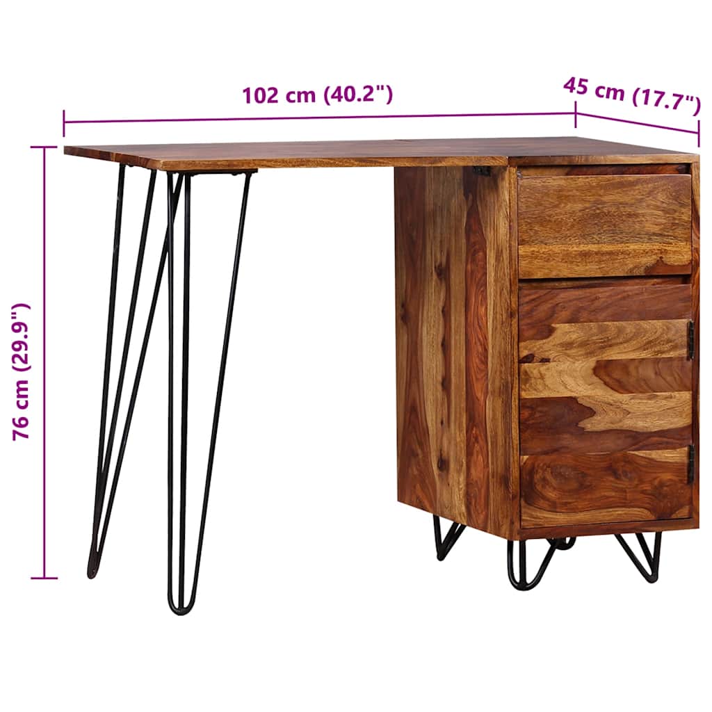 Scrivania con 1 Cassetto 1 Armadietto Legno Massello Acacia - homemem39