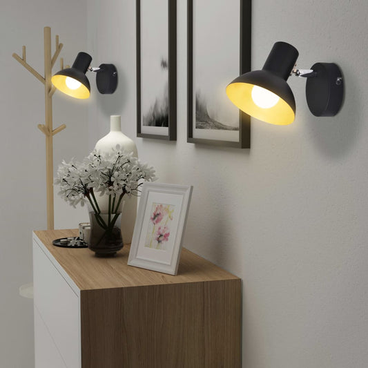 Applique 2 pz per 2 Lampadine E27 Nero e Oro - homemem39