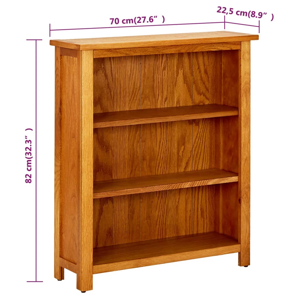 Libreria a 3 Ripiani 70x22,5x82 cm in Massello di Rovere | homemem39