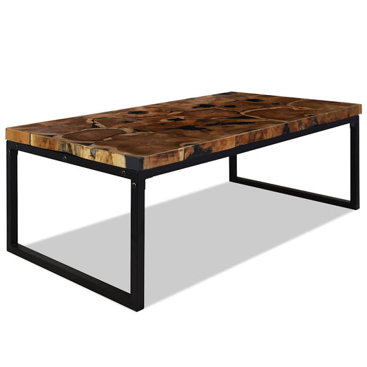 Tavolino da Salotto in Legno di Teak e Resina 110x60x40 cm | homemem39