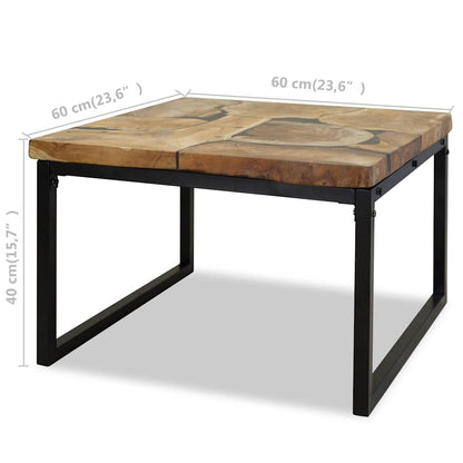 Tavolino da Salotto in Legno di Teak e Resina 60x60x40 cm