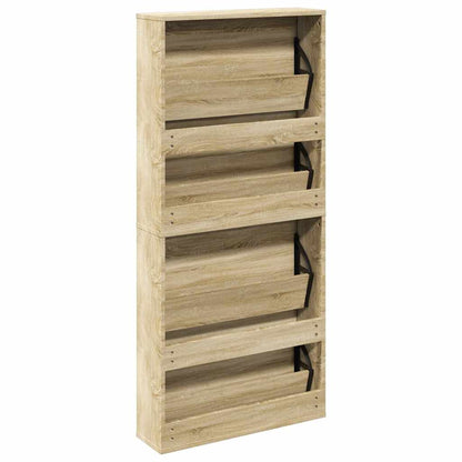 Scarpiera a 4 Strati con Specchio Rovere 63x17x134 cm