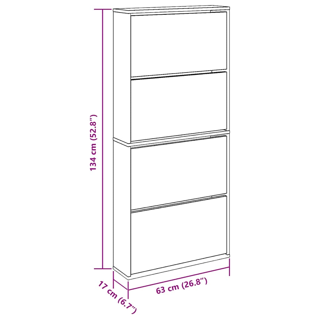 Scarpiera a 4 Strati con Specchio Rovere 63x17x134 cm | homemem39