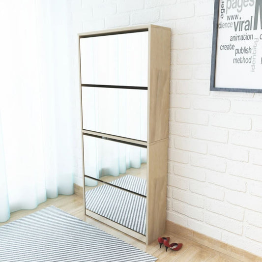 Scarpiera a 4 Strati con Specchio Rovere 63x17x134 cm - homemem39