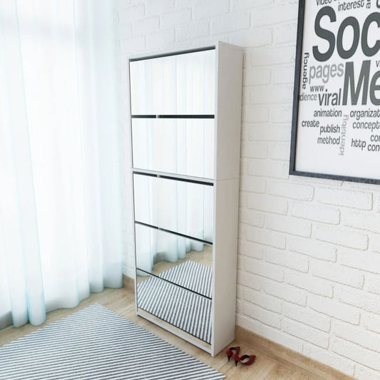 Scarpiera a 5 Strati con Specchio Bianca 63x17x169,5 cm - homemem39