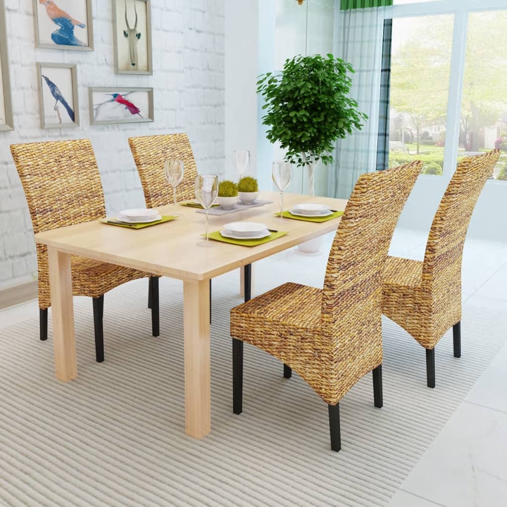 Sedie da Pranzo 4 pz in Legno Massello di Mango e Abaca | homemem39