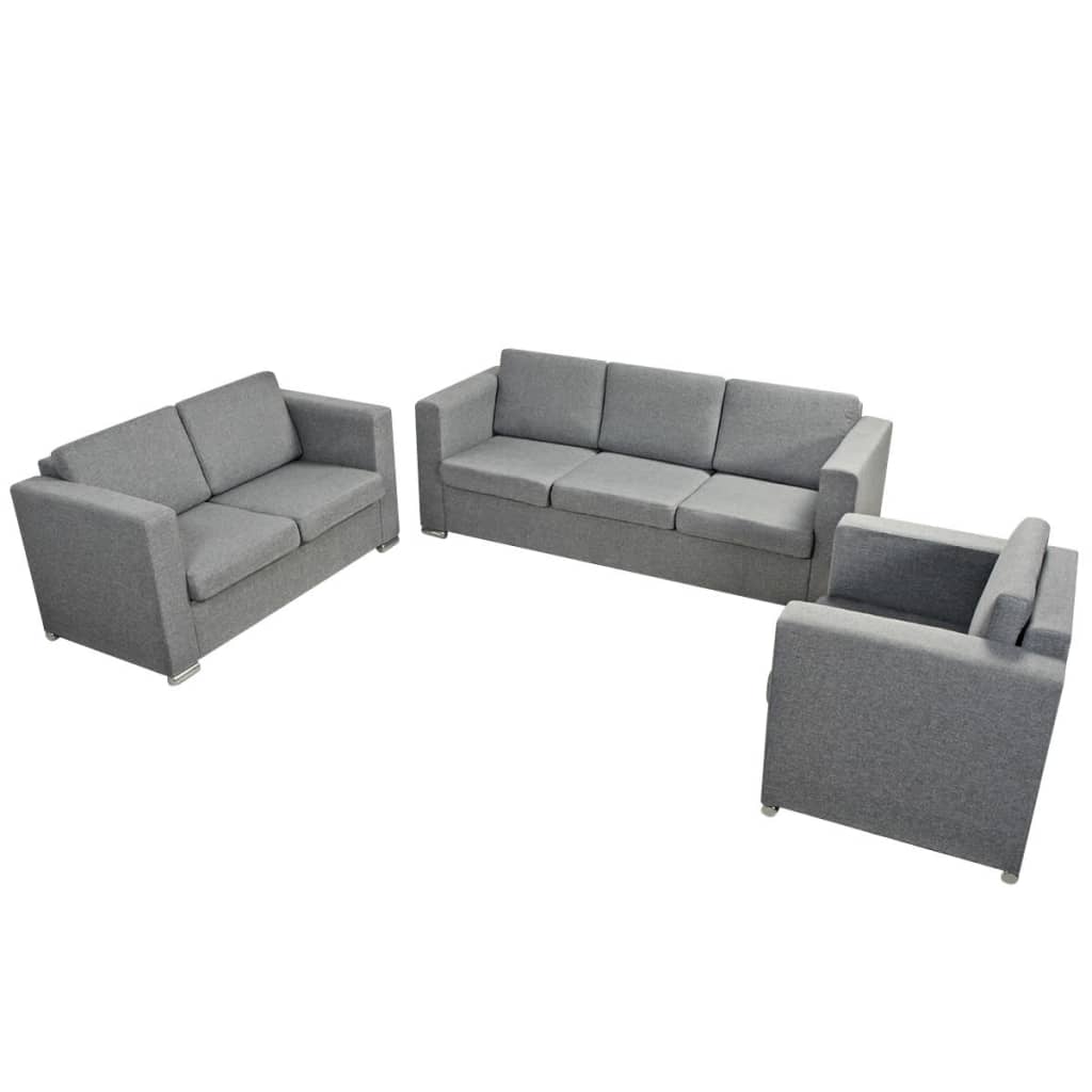 3 Pz Set di Divani in Stoffa Grigio Chiaro - homemem39