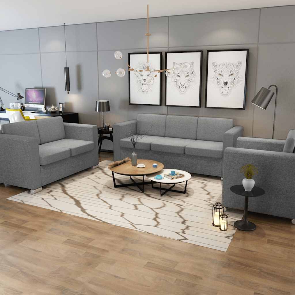 3 Pz Set di Divani in Stoffa Grigio Chiaro | homemem39