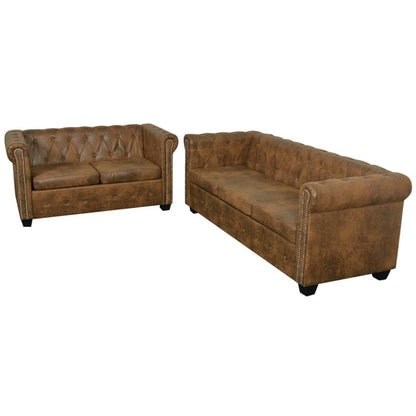 Set Divani Chesterfield a 2 Posti e a 3 Posti Marrone