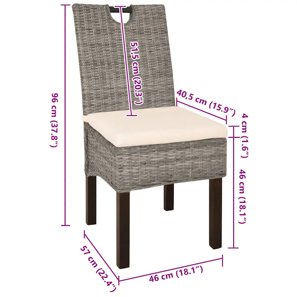 Sedie Sala da Pranzo 4 pz in Rattan Kubu e Legno di Mango | homemem39