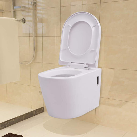 WC a Muro con Sciacquone Nascosto in Ceramica Bianco