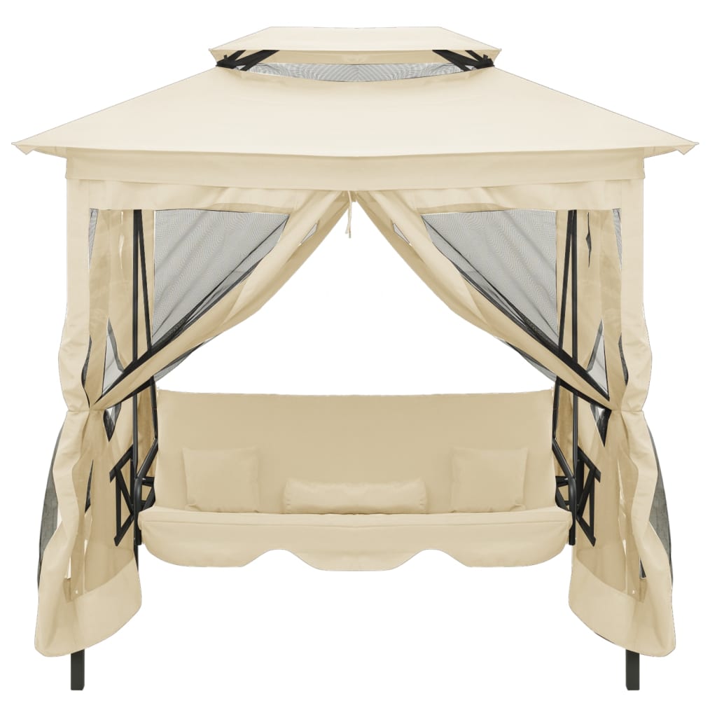 Gazebo Convertibile Panchina a Dondolo Bianco Crema - homemem39